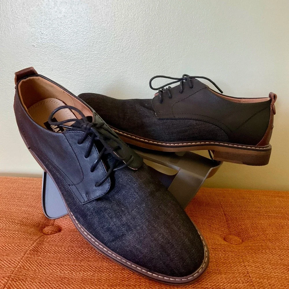 Madden M-Yanton Mens Black Denim Faux Leather Oxford Dress Shoes‎ 8.5 Minimalist